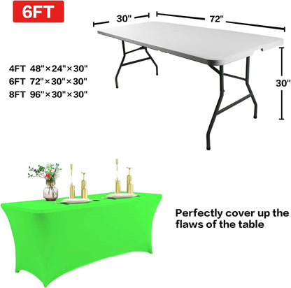 IVAPUPU 2 Pack 6FT Table Cloth for Rectangular Fitted Events Stretch Green Washable Table Cover