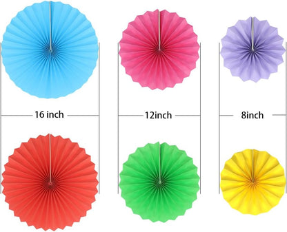 Colorful Hanging Paper Fans Decoration Round Pattern Paper Garlands Set for Party Birthday Wedding