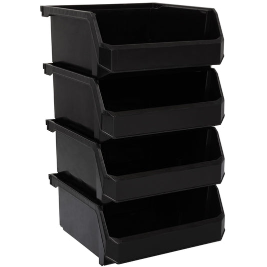 ReadySpace Medium-Wide Stackable Plastic Storage Bins, 4-Pack, Black