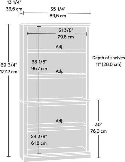 Sauder 5 Tier Book Shelf Wooden Bookcase Multipurpose Bookshelf for Home Office, Living Room, in