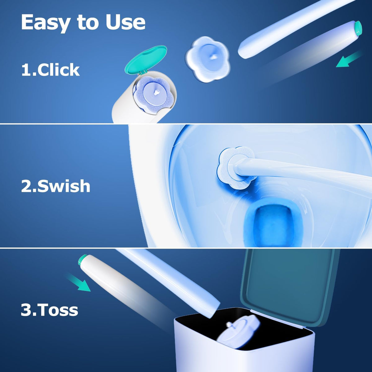 Disposable Toilet Brush: Toilet Bowl Brush and Holder Set with 40 Wand Refills, Upgraded Handle, 2X