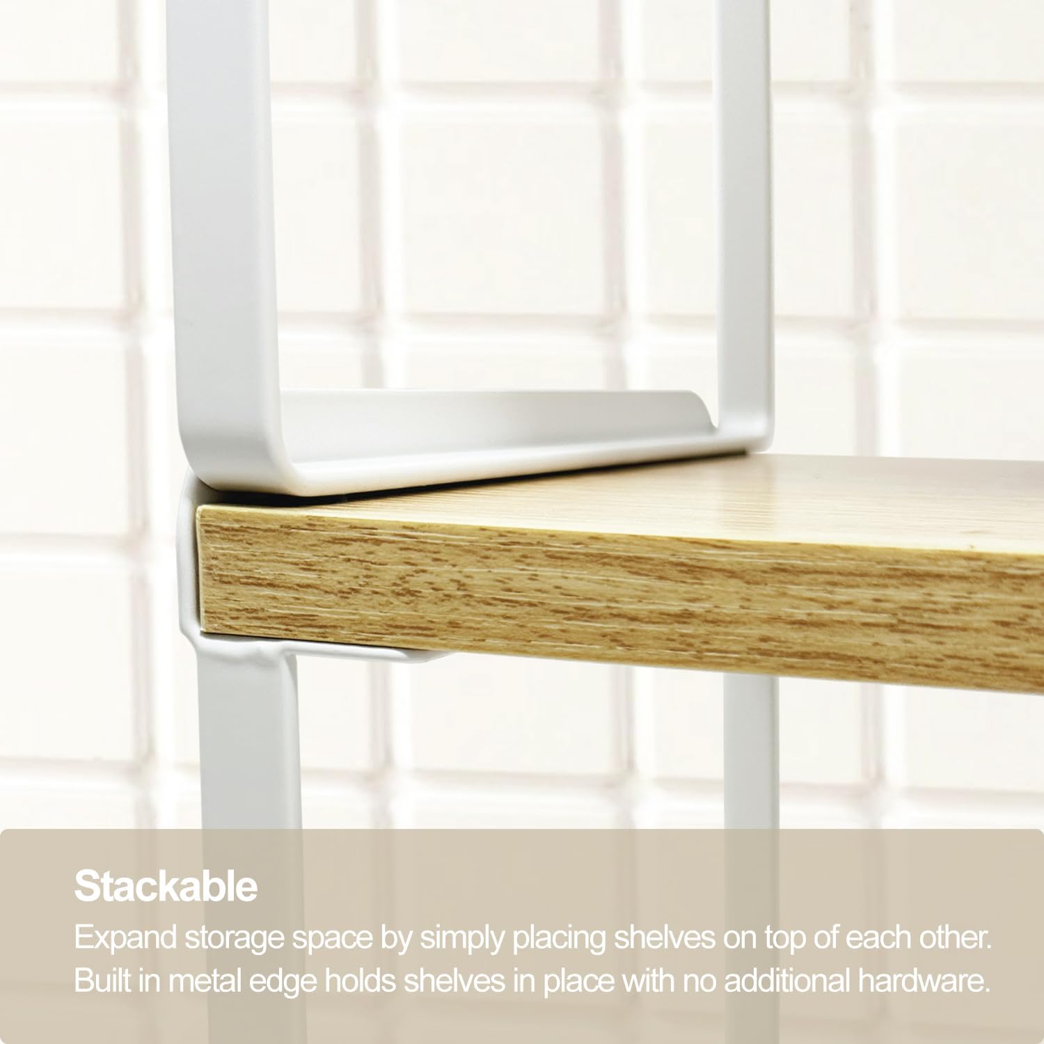 Mitus Shelf Organizer and Storage, Stackable Tiered Wood Cabinet Rack for Countertops, Desktops