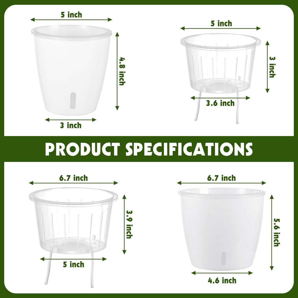 Self-Watering Pots for Indoor Plants, 8-Pack 6.7'' Self Watering Planter with Drainage Holes, Small