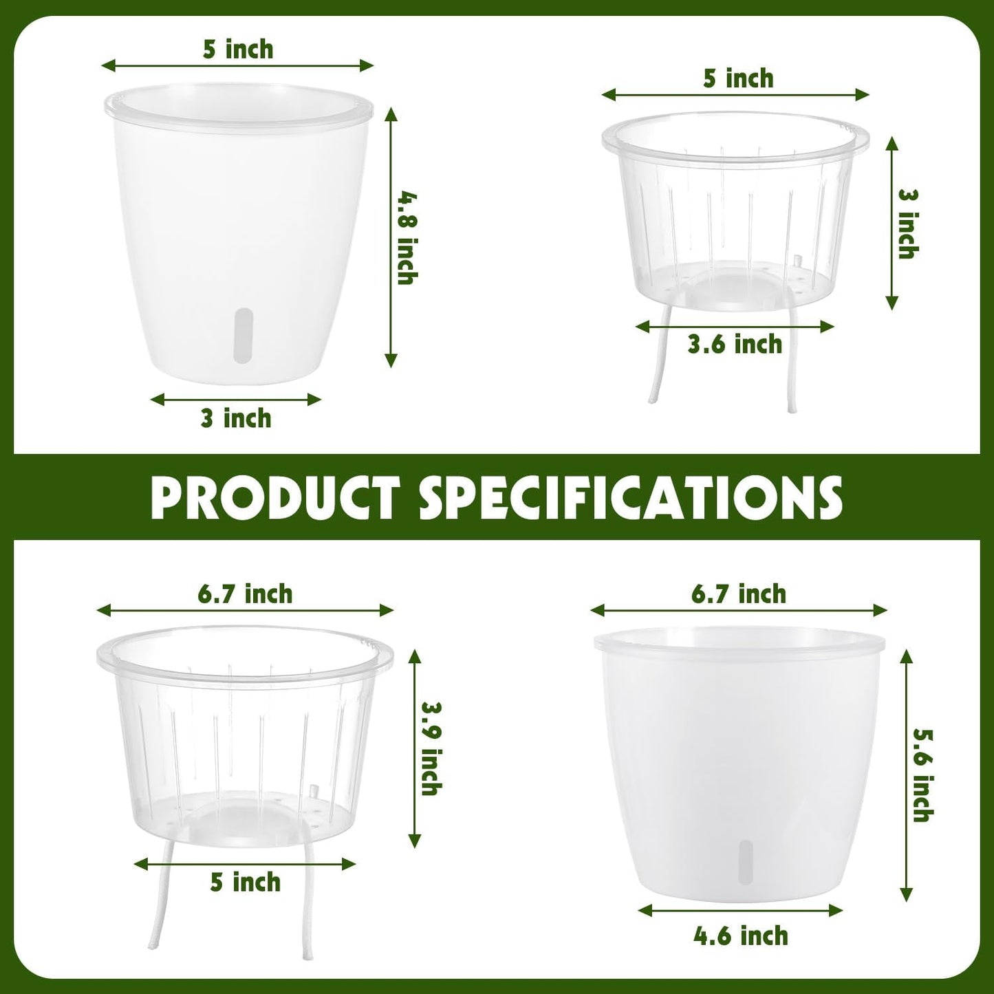 Self Watering Pots for Indoor Plants, 6-Pack 6.7'' Self Watering Planter with Drainage Holes, Small