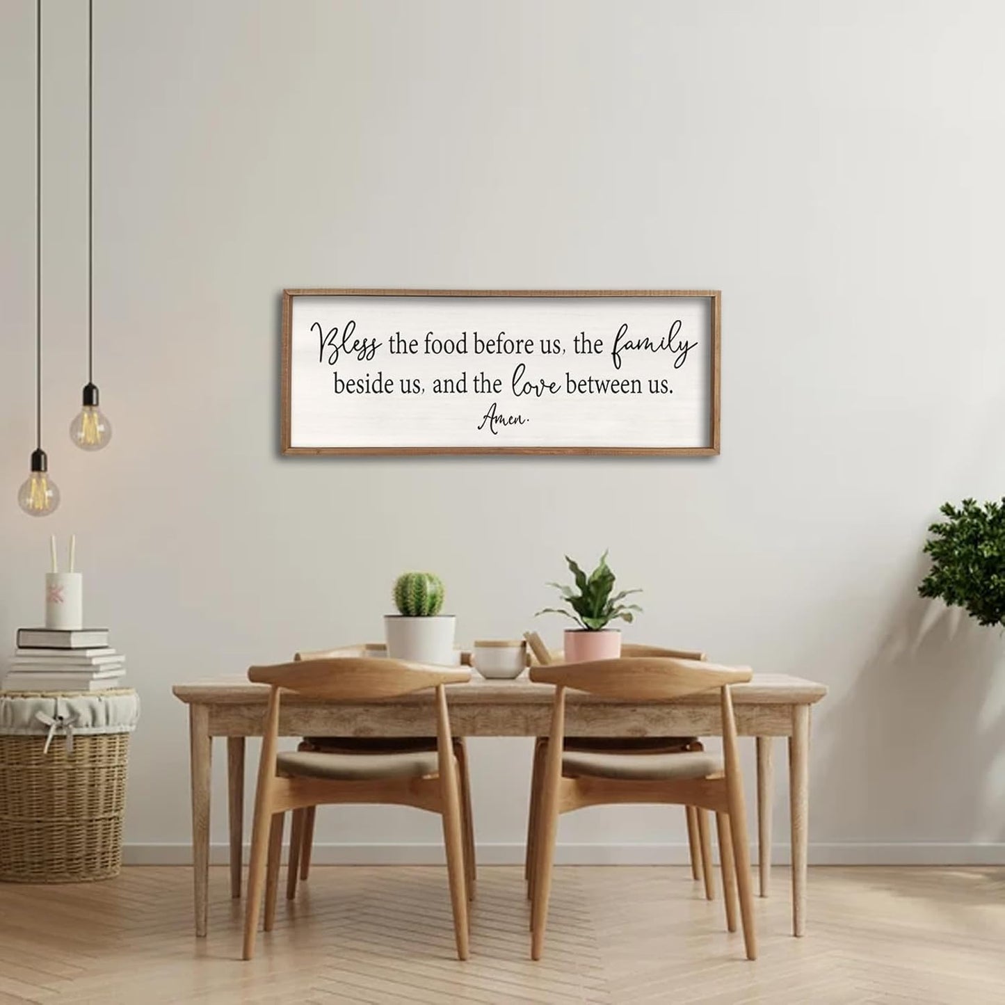 Bless the Food Before Us Sign Wall Decor 40"X15" Large Farmhouse Dining Room Wall Decor Framed Wood