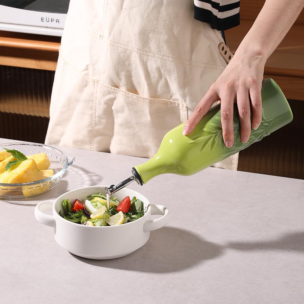 Sweejar Large Ceramic Olive Oil Dispenser Bottle, 24 Oz Relief Opaque Oil Cruet Protects Oil To