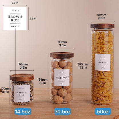 5 Set Glass Pantry Storage Jars with Acacia Airtight Lid - Thicken Glass Kitchen Canisters with 132