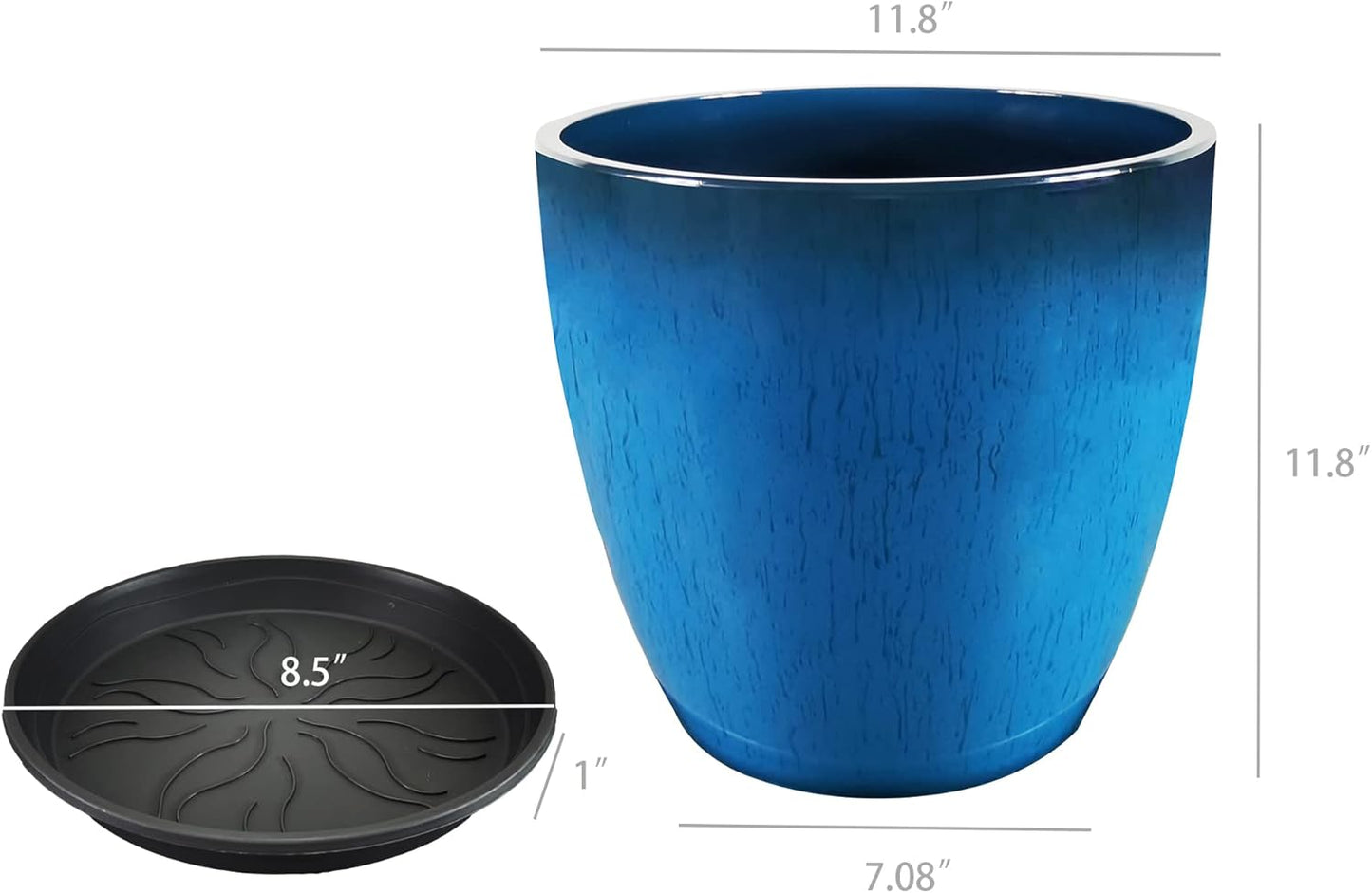 FixtureDisplays® Garden Plastic Round 11.8" Diameter 12" Tall Planter Resin Glazed Faux Ceramic