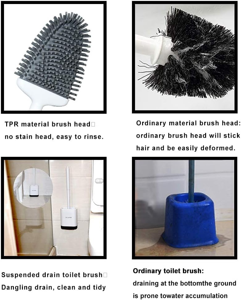 Sellemer Toilet Brush and Holder Set for Bathroom, Flexible Toilet Bowl Brush Head with Silicone
