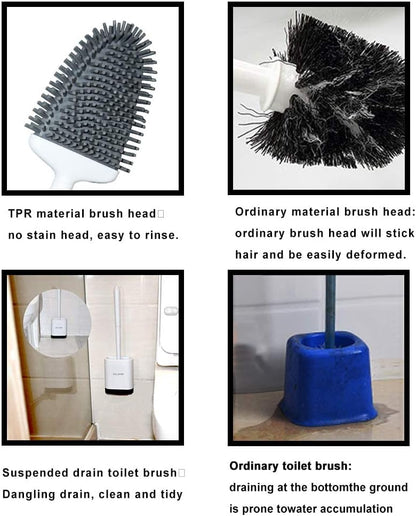 Sellemer Toilet Brush and Holder Set for Bathroom, Flexible Toilet Bowl Brush Head with Silicone