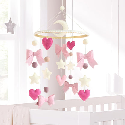 Baby Mobile for Crib Pink Bow Baby Crib Mobile for Girls Handmade Coquette Bow Nursery Decor for