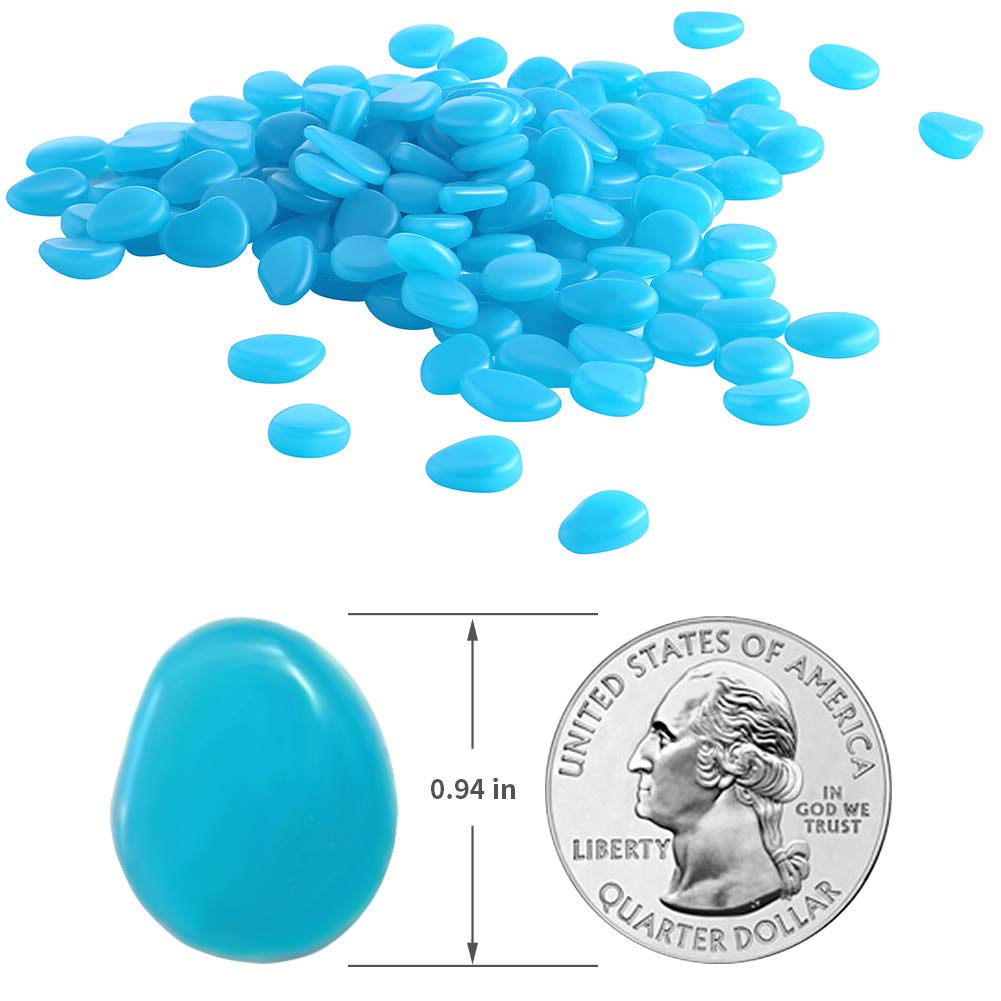 GLOCARNIVAL Glow Pebbles, 480 pcs Blue Glowing Rocks for Outdoor Decor, Garden Lawn Yard, Aquarium
