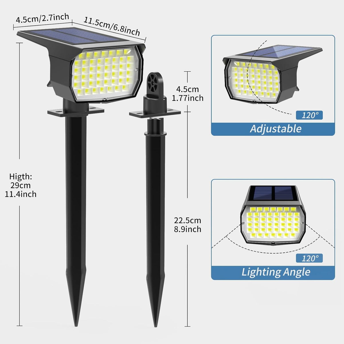 Solar Spot Lights Outdoor Waterproof IP65, 12 Pack Landscape Spotlights with 46 LEDs, 3 Modes Auto