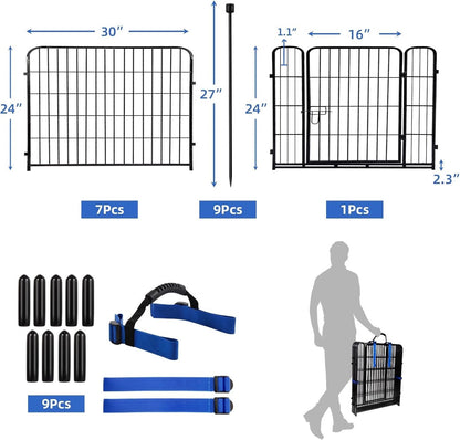 ADAVIN 24 in(H) Garden Fence with Gate, 8 Panels Total 19.7 Ft(L), Heavy Duty Iron Metal Animal