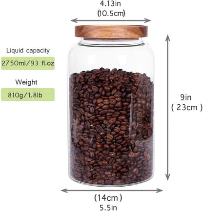 Large Glass Food Canisters, 93 FL OZ(2750ml) Kitchen Serving Stoarge Container with Airtight Wooden