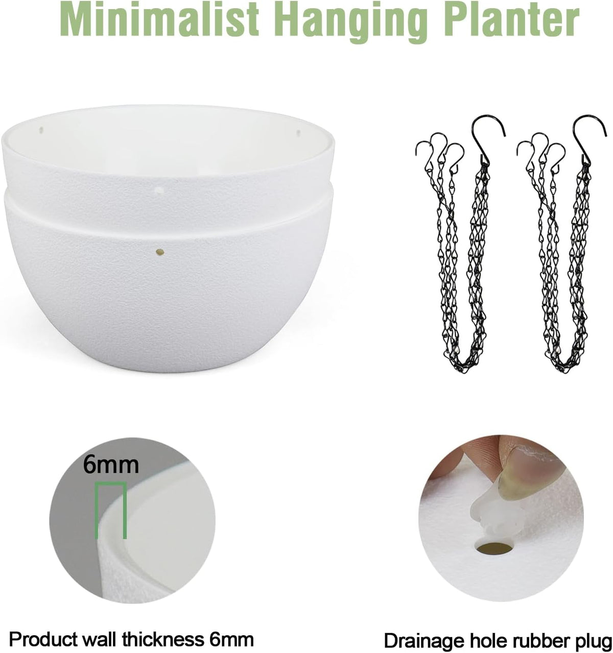 8 inch Small Hanging Planters for Indoor Outdoor Plants, 2 Pack Hanging Flower Pots with Drainage