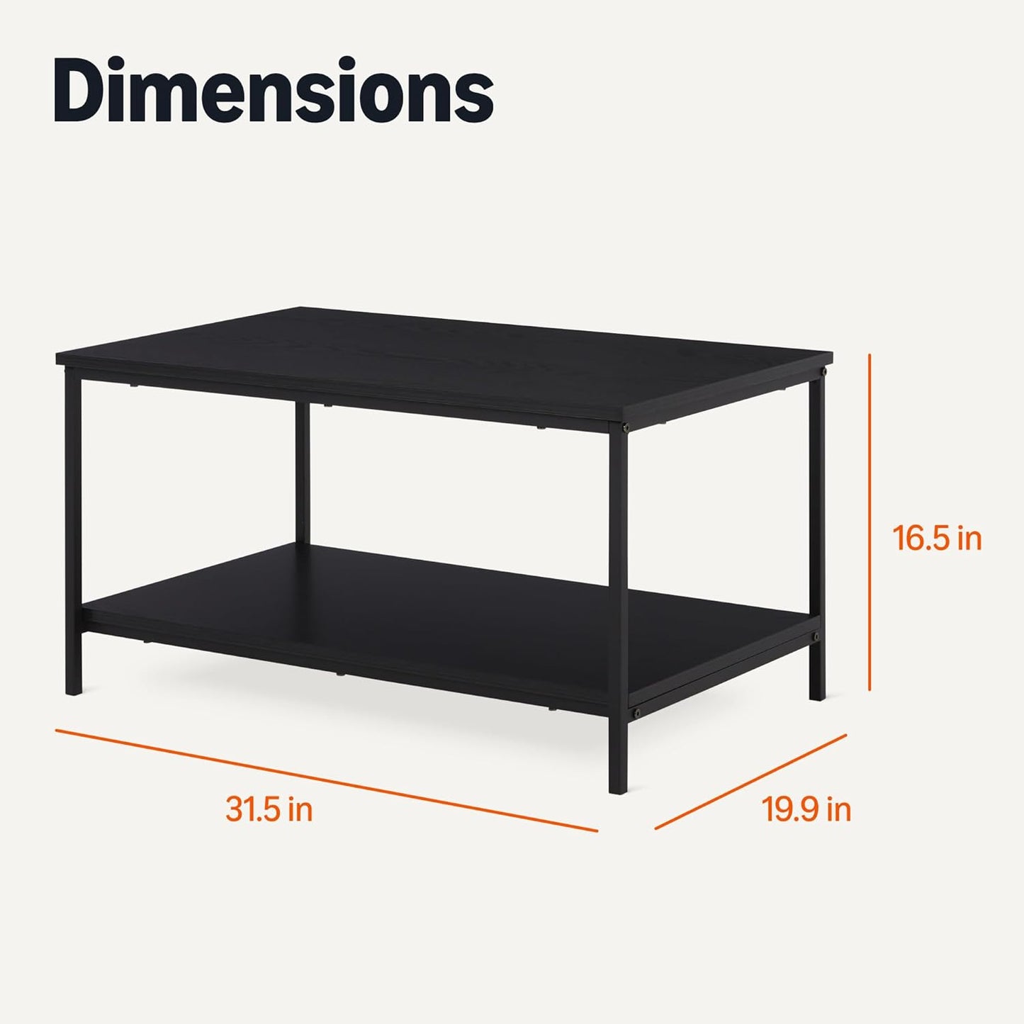 Amazon Basics Rectangular Coffee Table with Bottom Shelf, Living Room Centre Table, Wooden Black