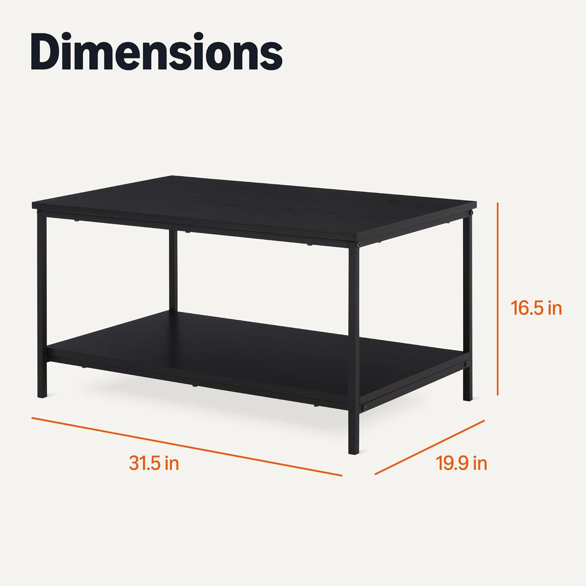 Amazon Basics Rectangular Coffee Table with Bottom Shelf, Living Room Centre Table, Wooden Black