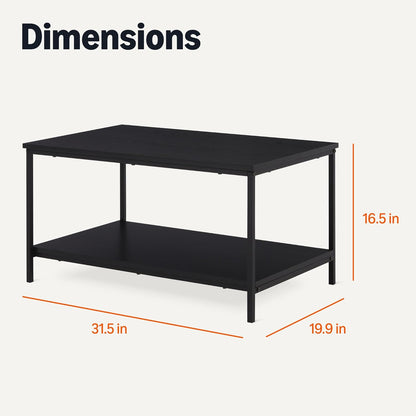 Amazon Basics Rectangular Coffee Table with Bottom Shelf, Living Room Centre Table, Wooden Black