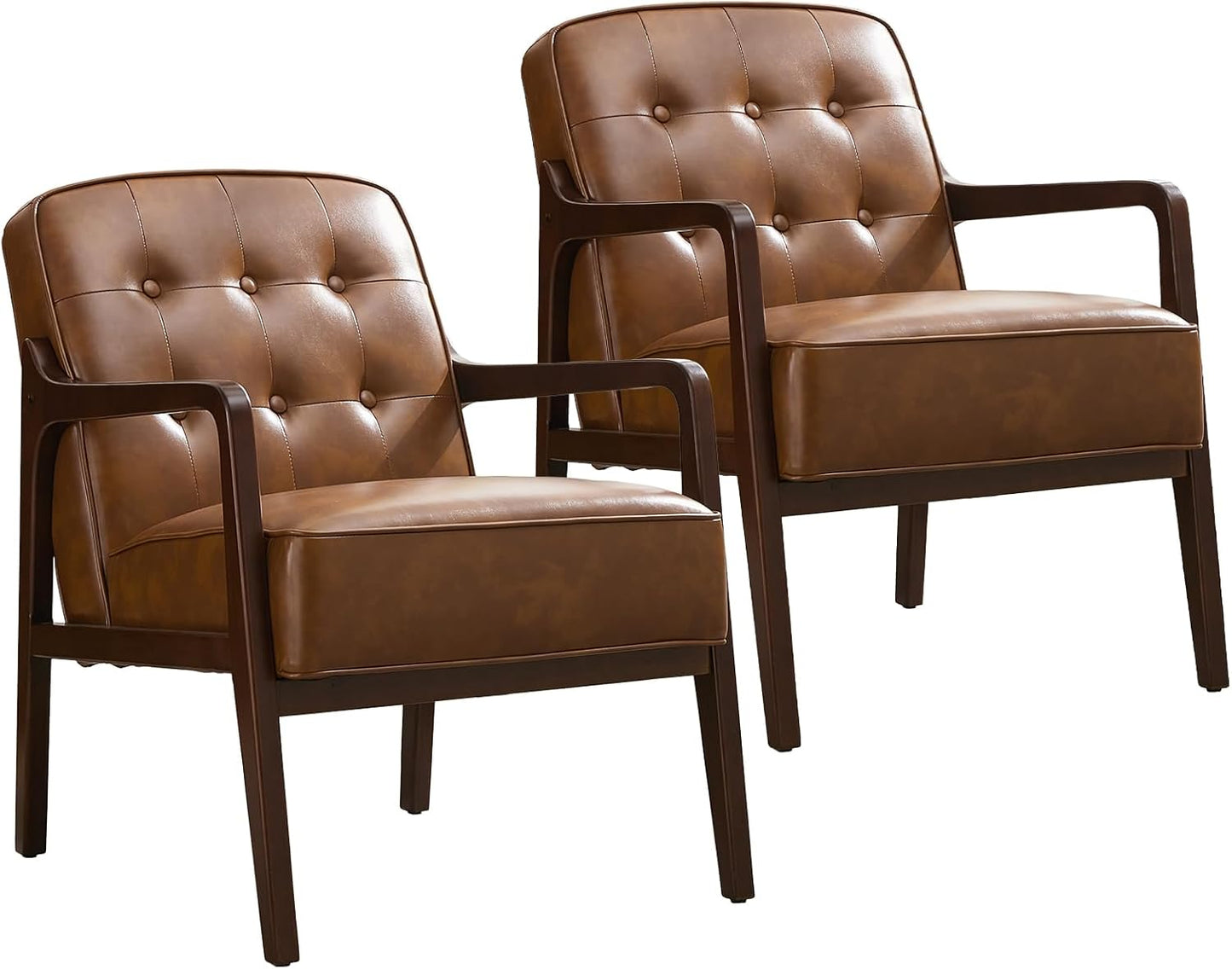 Faux Leather Accent Chair Set of 2, Mid Century Chair for Living Room, Upholstered Comfy Lounge
