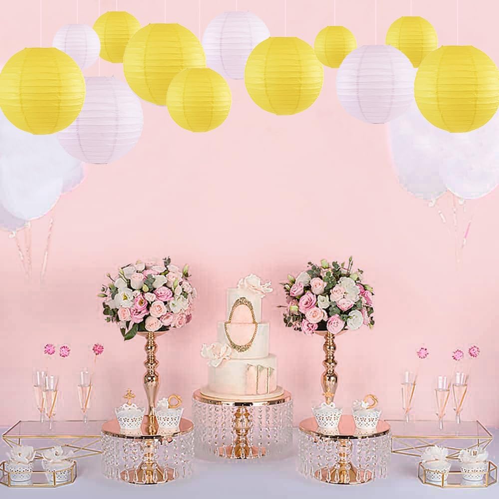 12Pcs Round Paper Lanterns Assorted Sizes (6" 8" 10" 12") for Home Decor, Restaurant, Church