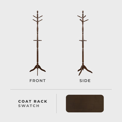Lexicon Wooden Coat Rack Stand, 3-Tier, 10 Hanging Hooks, Dark Brown