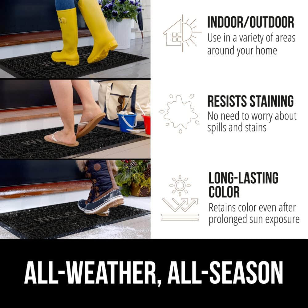 GORILLA GRIP 100% Waterproof All-Season WeatherMax Doormat, 47x35, US Designed Natural Rubber