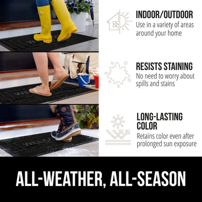 GORILLA GRIP 100% Waterproof All-Season WeatherMax Doormat 35x23, US Designed Natural Rubber, Stain