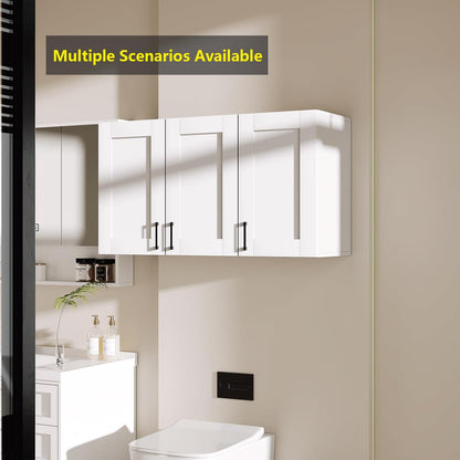 White Laundry Room Cabinets and Storage with 3 Doors and Utility Adjustable Shelf，Gabinetes Para
