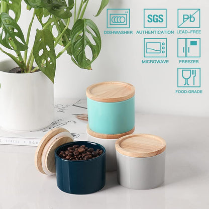 Sweejar Kitchen Canisters Ceramic Food Storage Jar, Stackable Containers with Airtight Seal Wooden