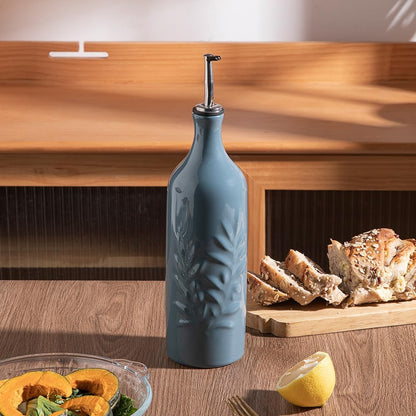 Sweejar Large Ceramic Olive Oil Dispenser Bottle, 24 Oz Relief Opaque Oil Cruet Protects Oil To