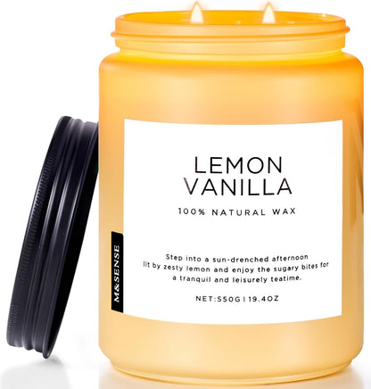 M&SENSE Candles Lemon Vanilla Scented, 19.4oz 110 Hours Long Lasting for Home 2 Wick Natural Soy