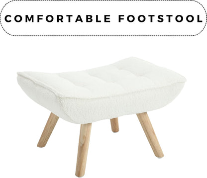 Modern Sherpa Accent Chair with Ottoman, Fluffy Upholstered Lounge Chair with Footrest, Comfy