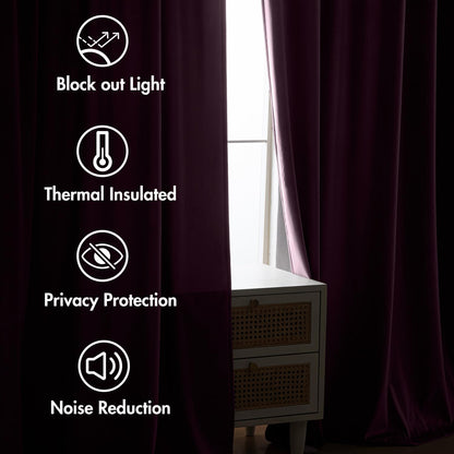MIULEE Dark Purple Velvet Curtains 90 inches 2 Panels - Luxury Room Darkening Window Drapes for