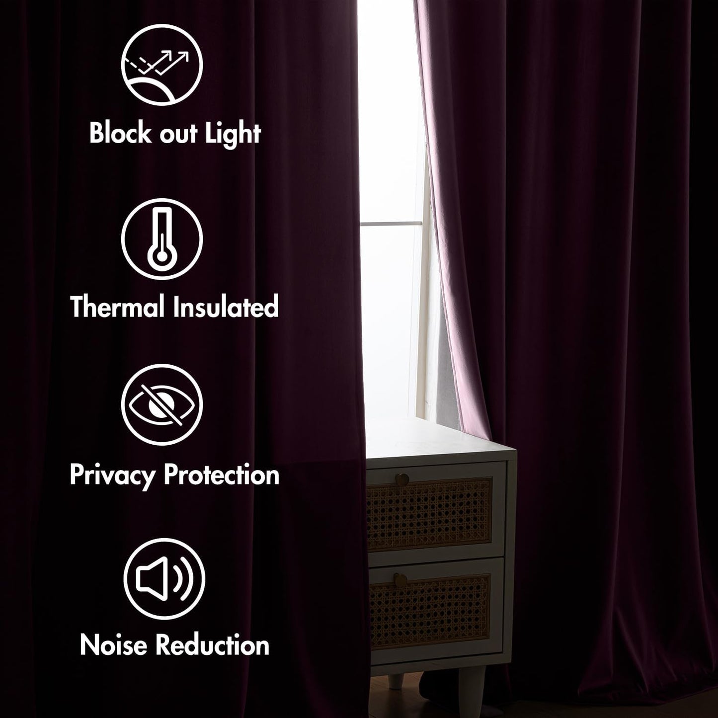 MIULEE Dark Purple Velvet Curtains 96 inches 2 Panels - Luxury Room Darkening Window Drapes for