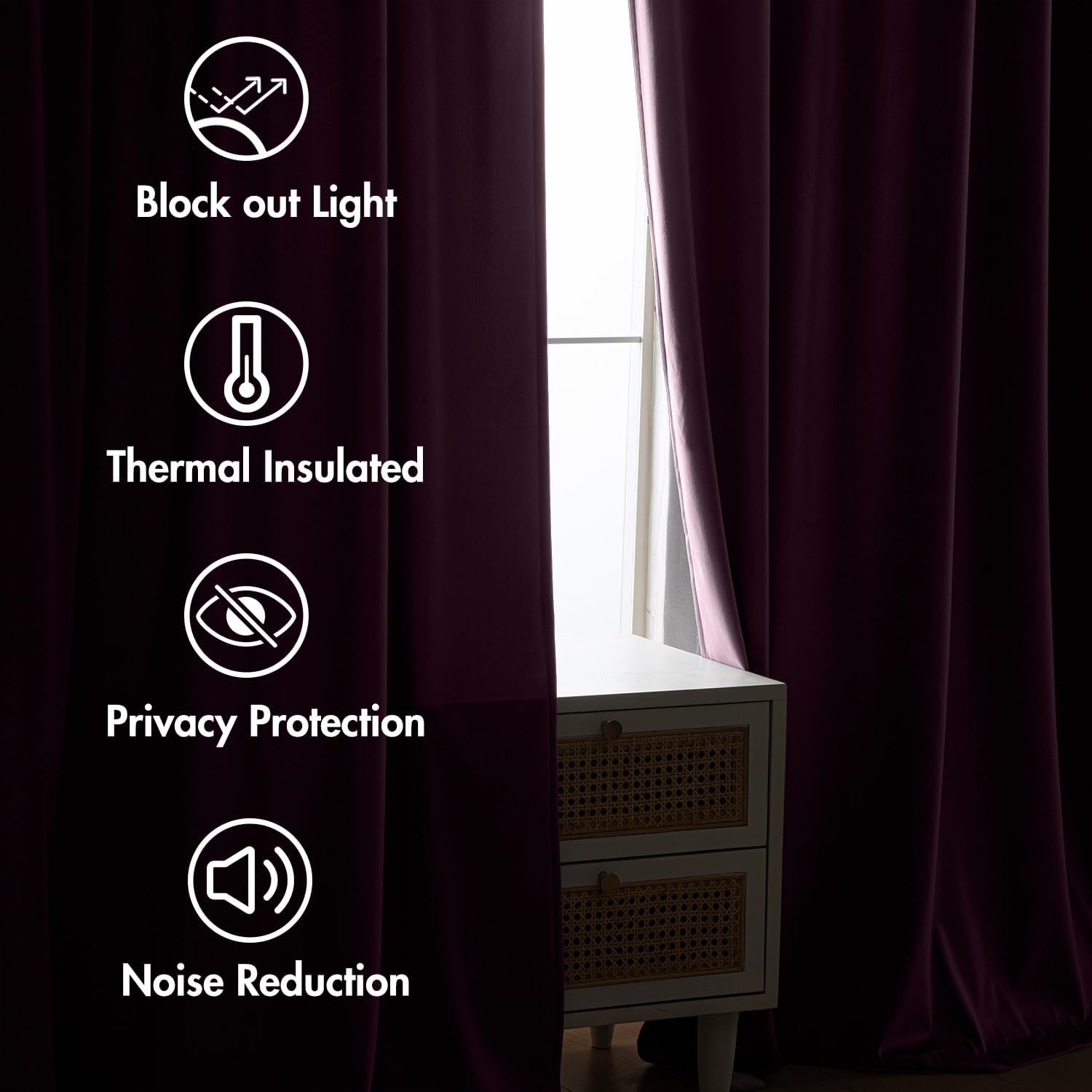 MIULEE Dark Purple Velvet Curtains 96 inches 2 Panels - Luxury Room Darkening Window Drapes for
