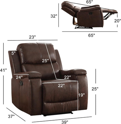 Brown Recliner Chair, Single Overstuffed Sofa Recliners, Breathable Faux Leather Manual Reclining