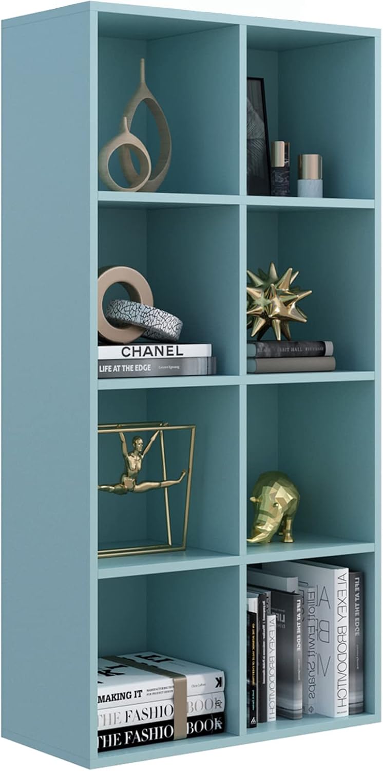 8-Cube Storage Shelf Bookcase - Wooden 4-Tier Floor Standing Open Bookshelf, Modern TV Stand up to