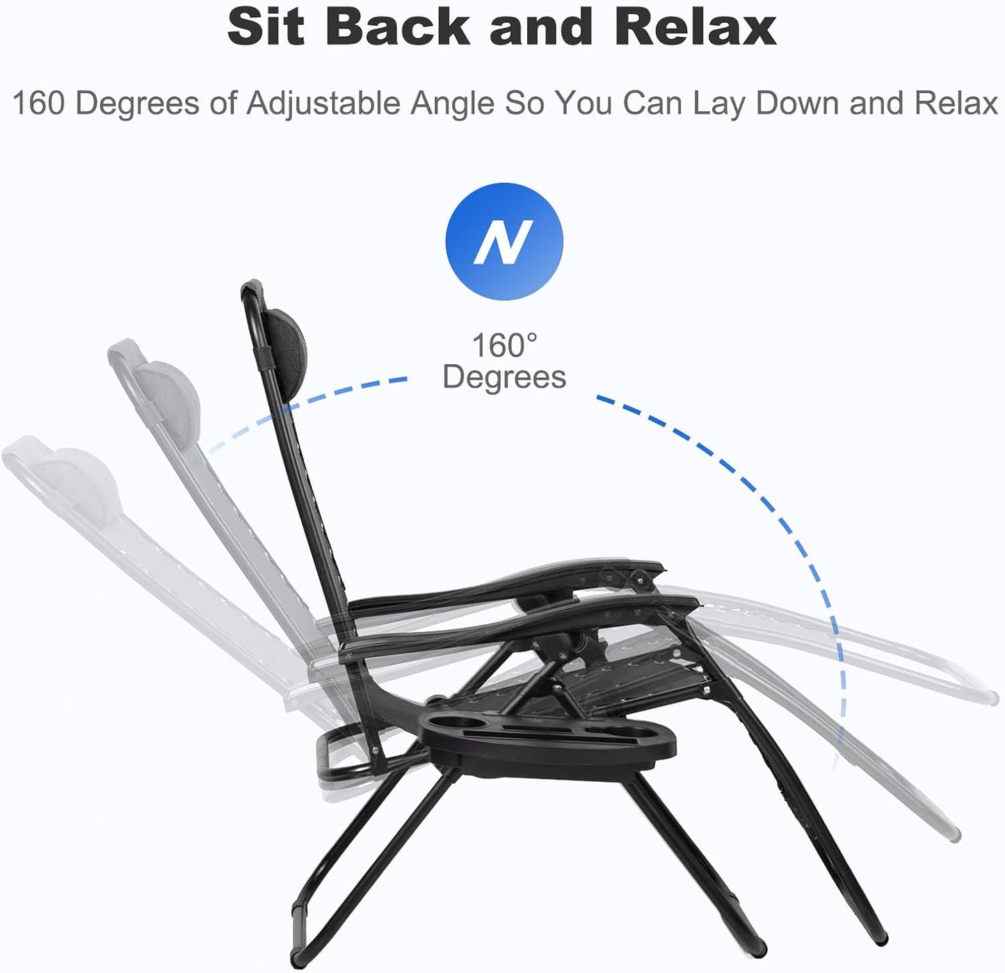 Nazhura Set of 2 Relaxing Recliners Patio Chairs Adjustable Steel Mesh Zero Gravity Lounge Chair