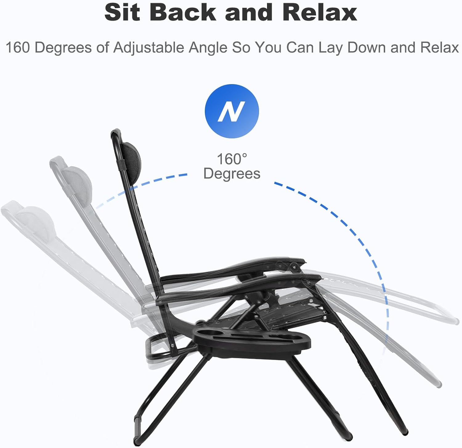 Nazhura Set of 2 Relaxing Recliners Patio Chairs Adjustable Steel Mesh Zero Gravity Lounge Chair