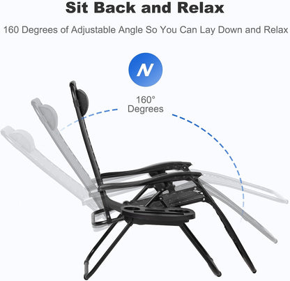 Nazhura Set of 2 Relaxing Recliners Patio Chairs Adjustable Steel Mesh Zero Gravity Lounge Chair