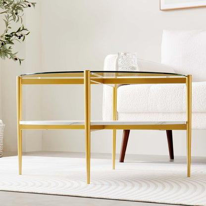 Round Coffee Table for Living Room, Mid-Century Modern Design, D30 x H17, 2-Tier Structure, Clear