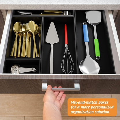 Black Bamboo Drawer Organizer - Silverware&Utensil Holder Organizer for Kitchen Drawers, Multi-Use