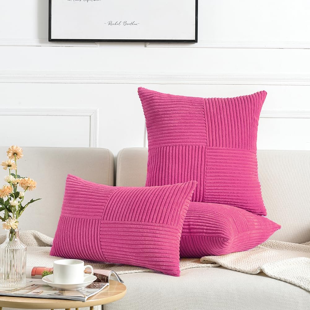 Fancy Homi 2 Packs Hot Pink Decorative Throw Pillow Covers 22x22 Inch for Living Room Couch Bed