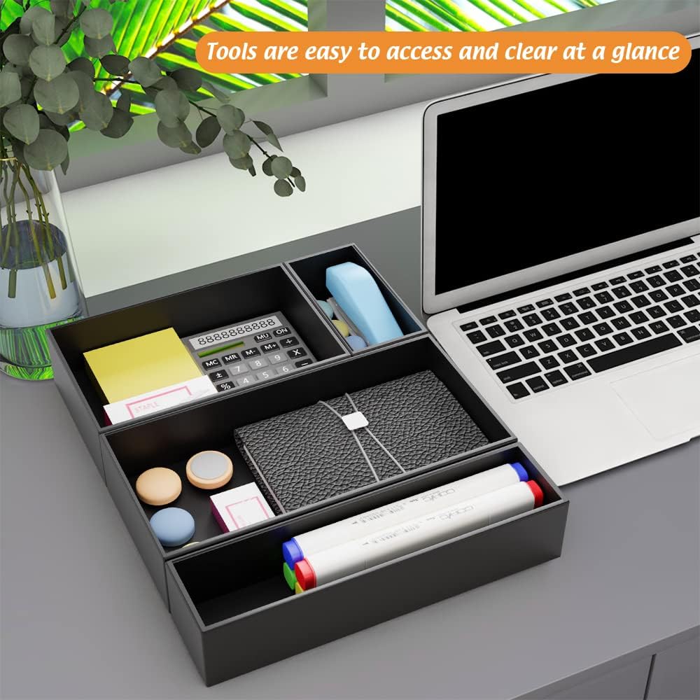 Black Bamboo Drawer Organizer - Silverware&Utensil Holder Organizer for Kitchen Drawers, Multi-Use