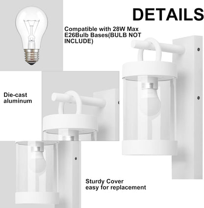 2 Pack Outdoor Wall Lantern with Dusk to Dawn Photocell Sensor,White Exterior Porch Light Fixture