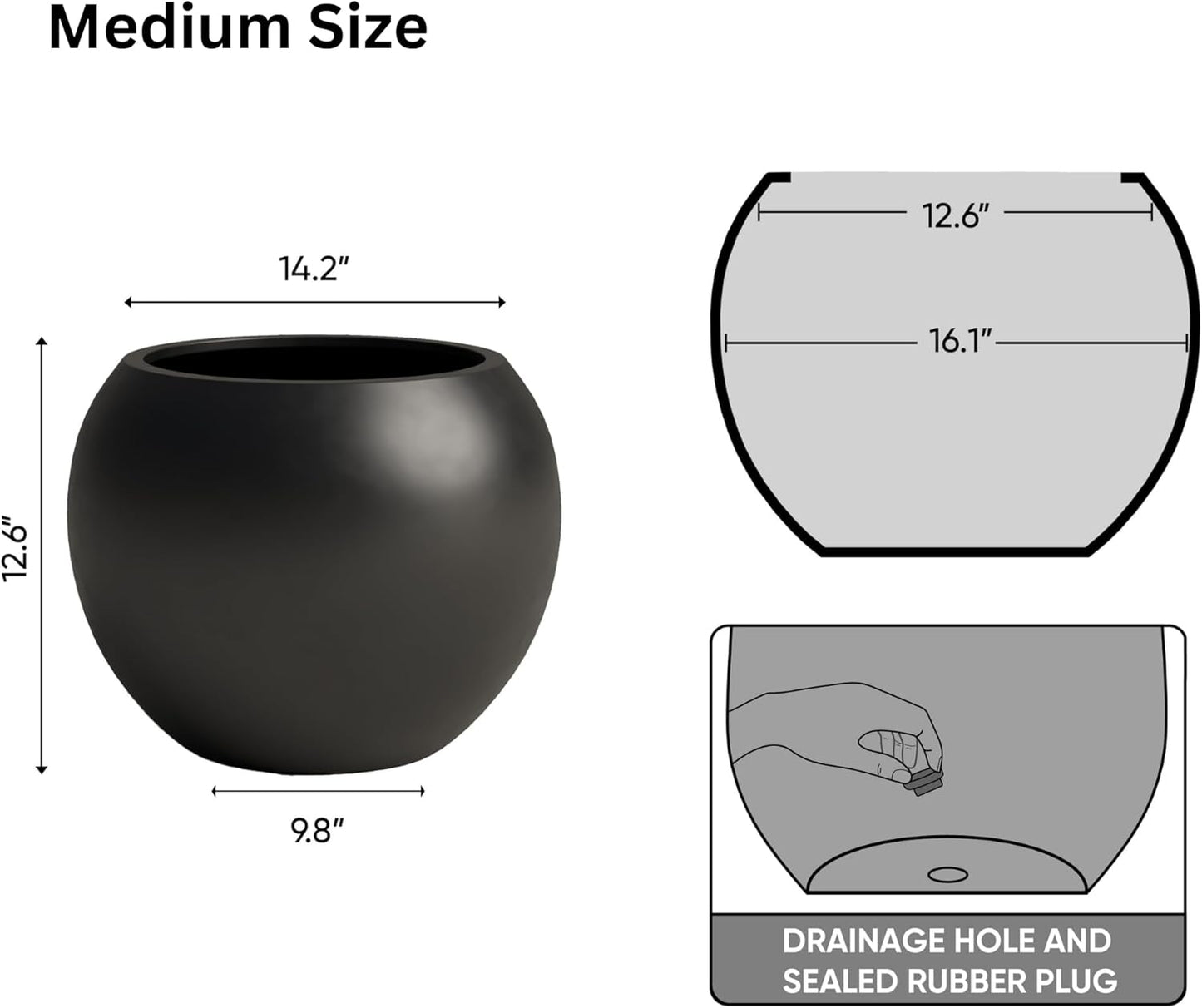 DTY Signature Mount Sherman Lightweight Durable Modern Fiberstone Sphere Planter for Indoor &