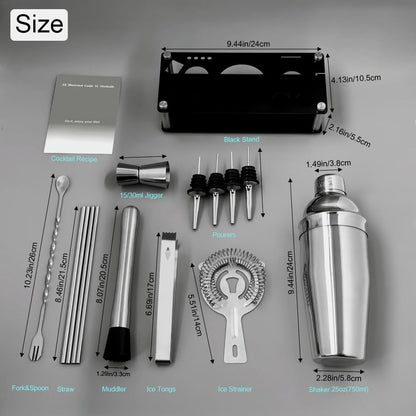 14-Piece Cocktail Shaker Set Bartender Kit with Black Stand, Bar Tool Set for Drink Mixing