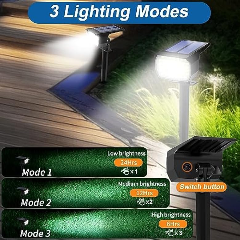 Solar Spot Lights Outdoor Waterproof IP65, 6 Pack Landscape Spotlights with 46 LEDs, 3 Modes Auto