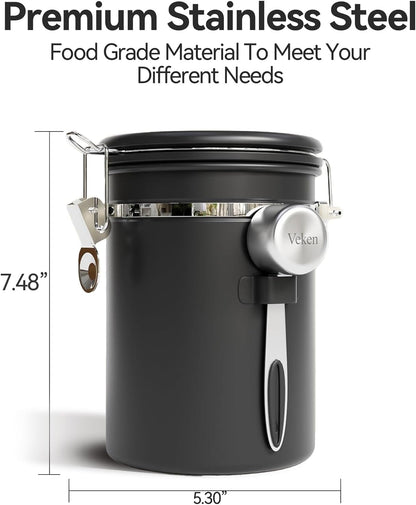 Veken Coffee Canister with Window,Airtight Stainless Steel Container,Home Kitchen Food Storage